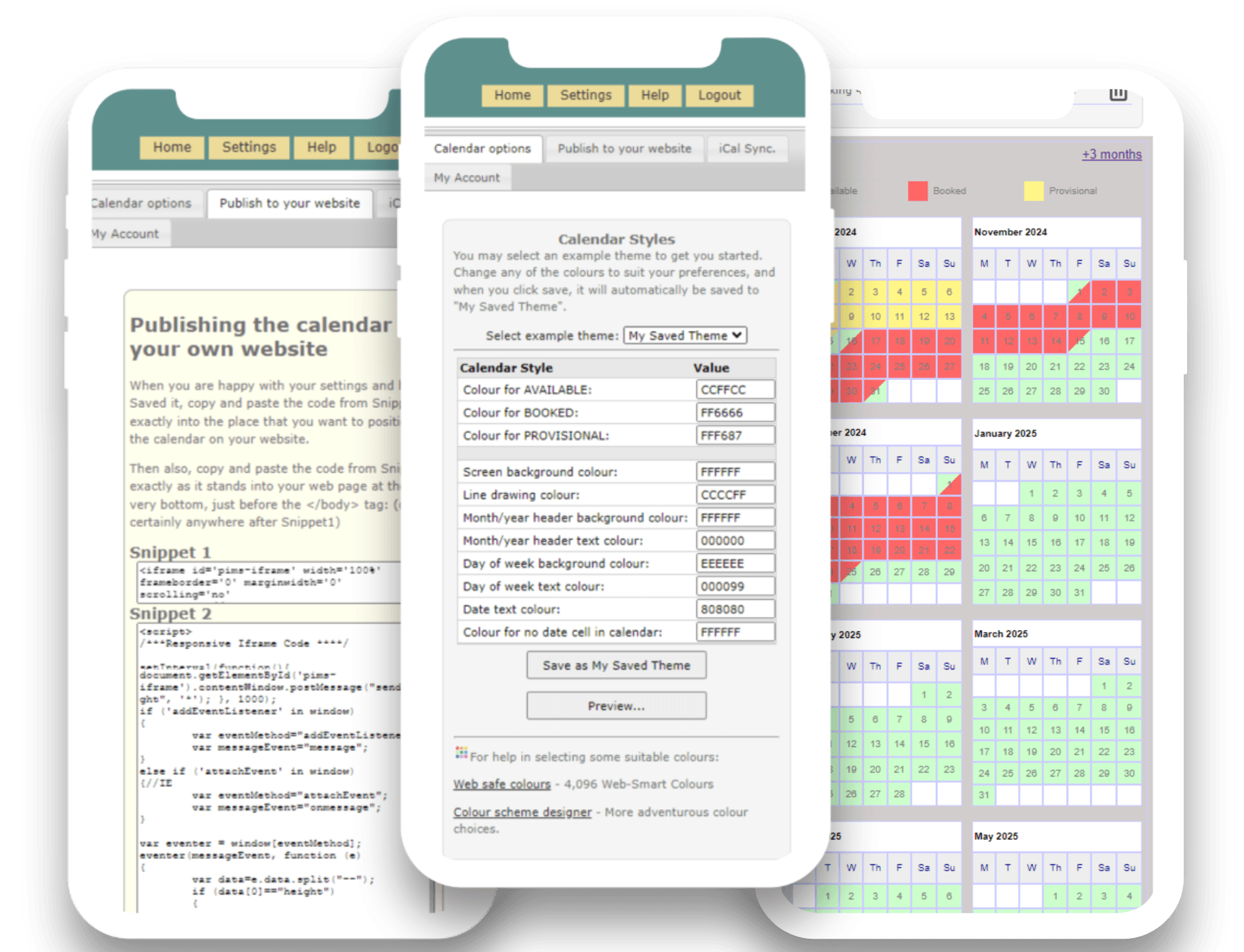 PIMS calendar styles and publish customization screens