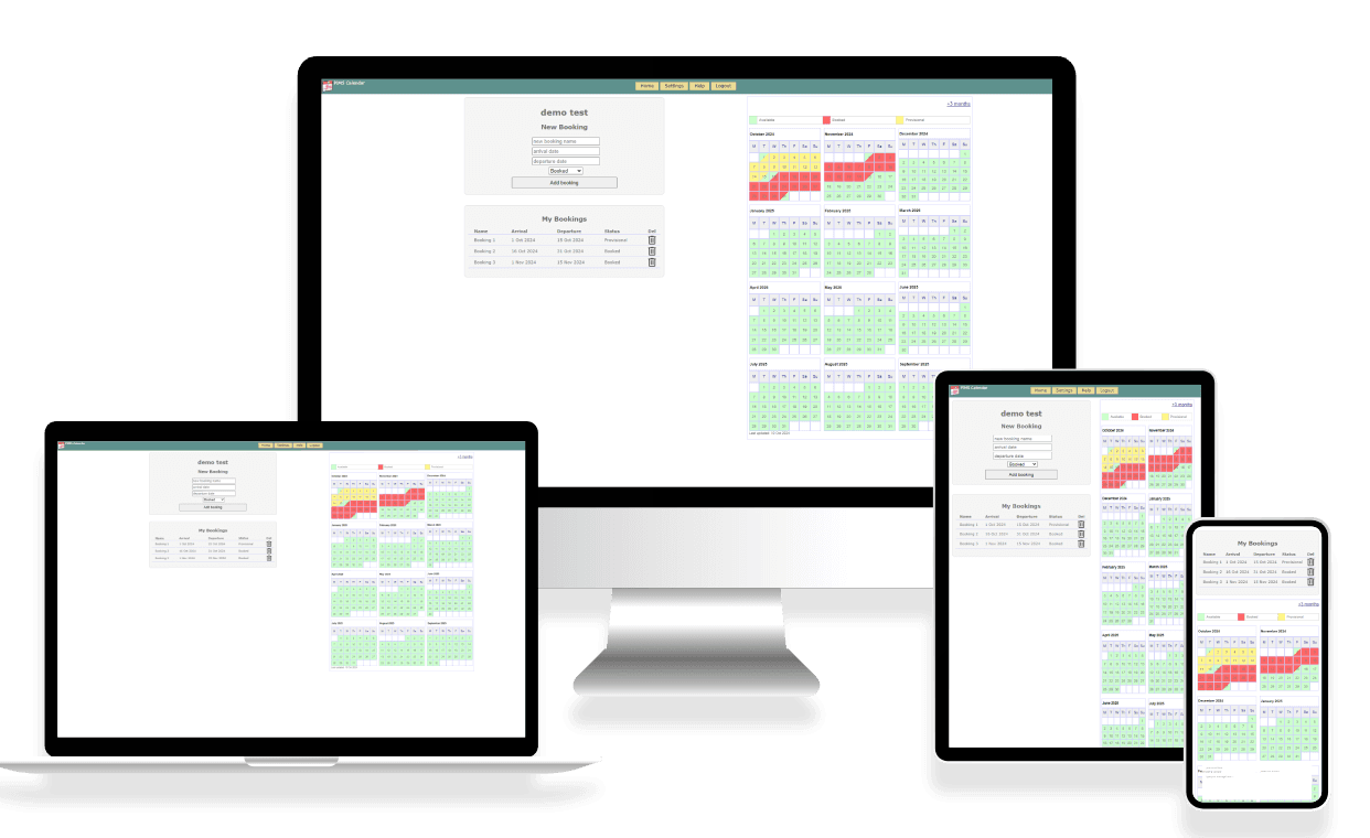 PIMS availability calendar displayed responsively across multiple devices