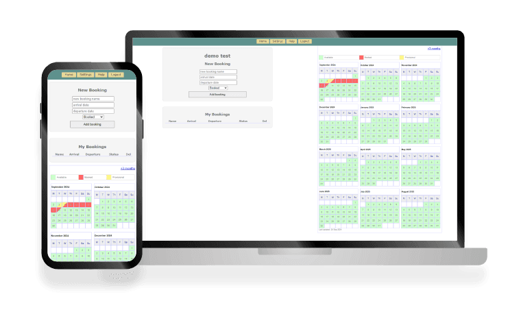 PIMS calendar shown responsively across a laptop and a phone